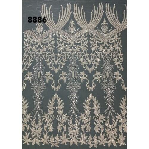 Luxury embroidered Lace Fabric with beads top sale SYJ-616819 Nigerian Lace Fabric for bridal dress