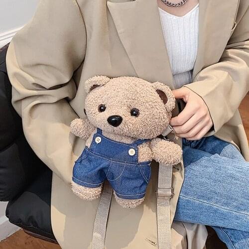 С доставкой Small Soft Faux Fur Totes 2021 Winter Fashion Travel Handbags Cute bear shape Girls Purses Classical Branded Clutch