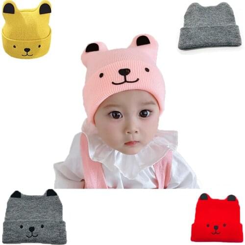 Cartoon Bear Hats For Kids 2019 Winter Baby Toddler Girl Boy Warm Cute Beanie Hat 3D Ears Cap Christmas Gift 6 Colors