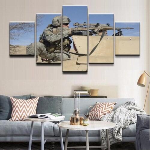 Modern Canvas Home Decorative Framework Modular Painting Wall Art HD Printed Poster 5 Panel Military Sniper Soldier Pictures
