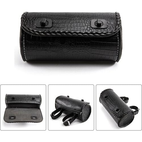Universal Motorcycle PU Leather Fork Bag Saddlebags Handlebar Bag Sissy Bar Storage Tool Bag for Honda Kawasaki Suzuki Yamaha