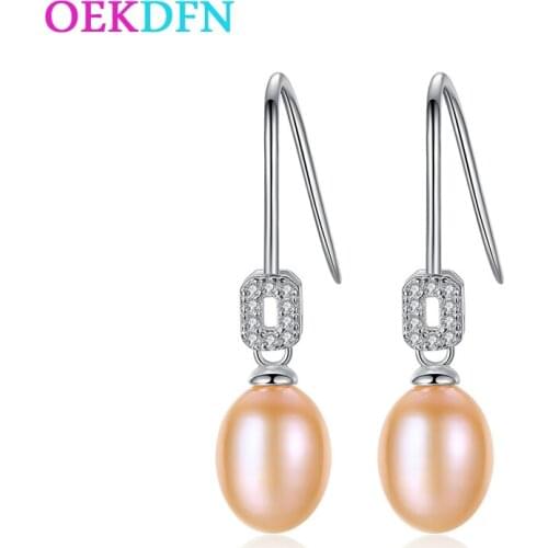 OEKDFN Vintage 100% 925 Sterling Silver Drop Earrings Natural Freshwater Pearls Gemstone Dangle Hook Earrings Fine Jewelry