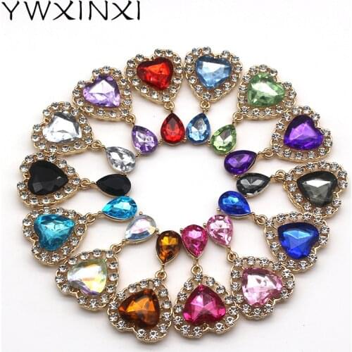 YWXINXI 5Pcs New Heart Shaped Acrylic Rhinestone DIY Pendant Wedding Decoration Button Metal Brooch Hair Ornament Bow Jewelry