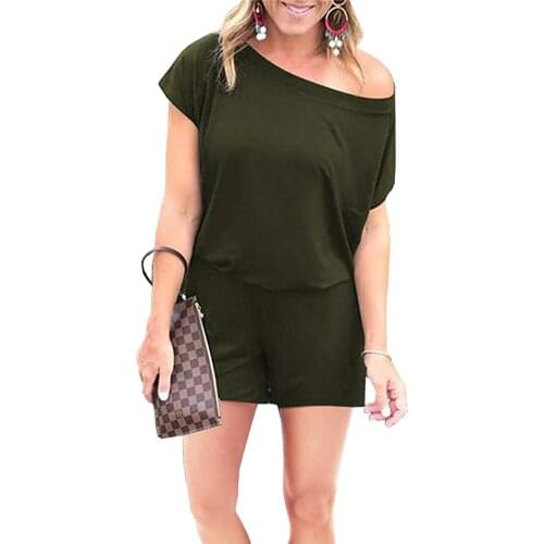 Hitmebox 2019 New Women Short Sleeve Off the Shoulder Hot Shorts Jumpsuits Casual Loose Fit Rompers with Pocket Elastic Waist