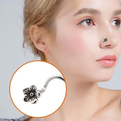 1/4Pcs Copper Nose Ring Stud Piercing Set Stainless Piercings Women Studs Spider Jewelry Rings Bone Steel Body Flower