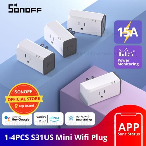 2PCS SONOFF S31 US Mini Wifi Socket 15A Smart Power Outlets Switch Timing Plug Power Consumption Measure Monitor Energy Usage