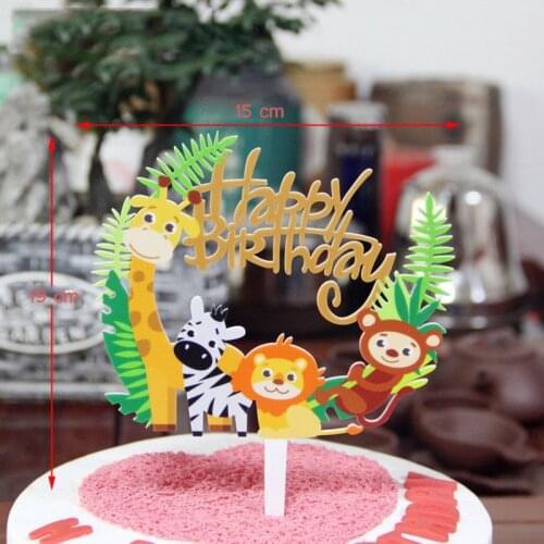 1PC Acrylic Wild Animal Lion Zebra Giraffe Monkey Cake Decoration Topper Happy Birthday Party Kids Supplies CP310
