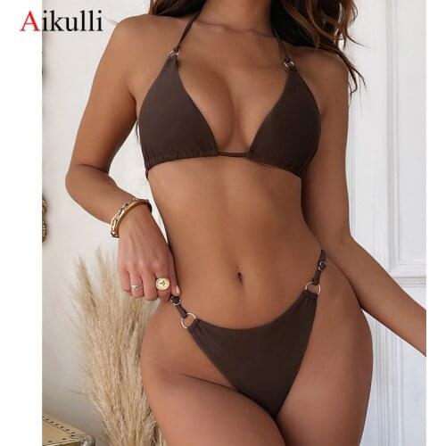 2021 Sexy Bikinis Push up Swimsuit Women Lace-Up String Biquini Solid Swimwear Summer New Swimming Bathing Suit Beach Bikini set