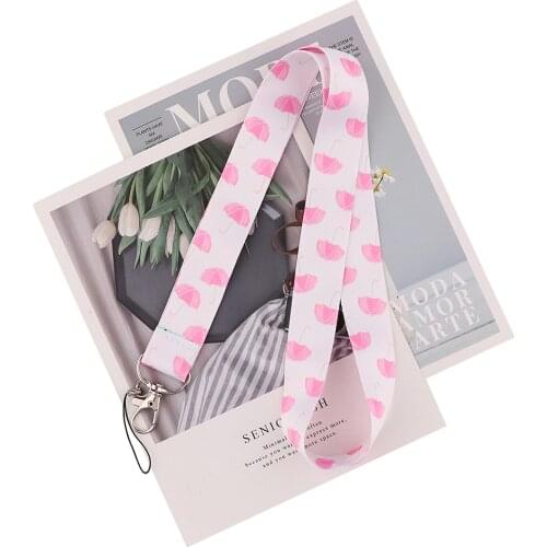24pcs/lot MD1040 DMLSKY Cartoon Pink Umbrella Lanyard Keychain keys Badge ID Mobile Phone Rope Lanyard With Card Holder Cover