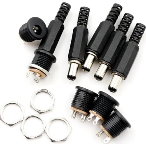 5Pcs/set Male DC Power Plug Connector+5 Pcs Screw Lock Female Panel Socket Mount Adapter R06 5.5mm x 2.1mm