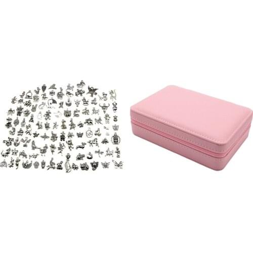 Promotion! 100 Pcs Animal Charms, Wholesale Bulk Mixed Tibetan Pendant & 1 Pcs Korean Style Jewelry Box
