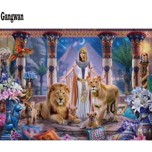 Diy 5d diamond embroidery Egypt Queen Lions scenery Mosaic diamond full Square round Diamond Painting Cross Stitch Kits deocr