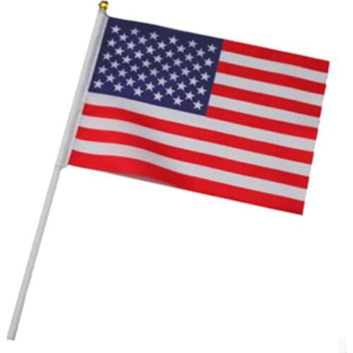 21*14cm American National Flag USA Flying Flag The United States of America Banner Hand flags with Plastic Flagpoles 5pcs