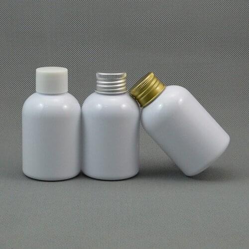 60pc/lot 100ml White Plastic Makeup Water Bottle, Screw Cap Empty Toner Container, Refillable Lotion Bottle , White/Silver Cap
