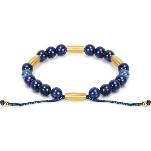 BOFEE Natural Stone Beaded Bracelet Blue Tiger Eye Buddha Yoga Stretch Round Hand Chain Fashion Jewelry Gift Women Men Couple