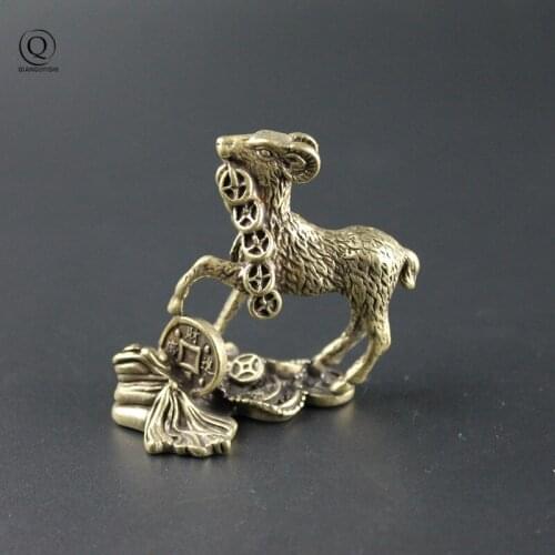 Brass Sheep Key Rings Pendants Sculpture Statue Retro Copper Animal Keyrings Women Car Key Chains Charms Key Holder Gift