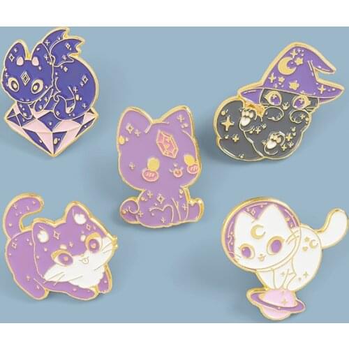 New cartoon animal Wizard Hat cat cute brooches wholesale Crystal Space enamel pins women badge for friends