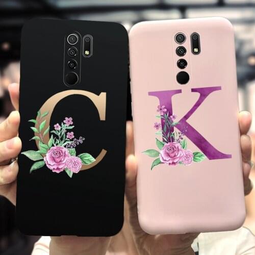 For Coque Xiaomi Redmi 9 Case Luxury Flower Letter Cover Silicon Funda For Redmi 9 Redmi9 TPU Bumper Poco M2 Reloaded Phone Case
