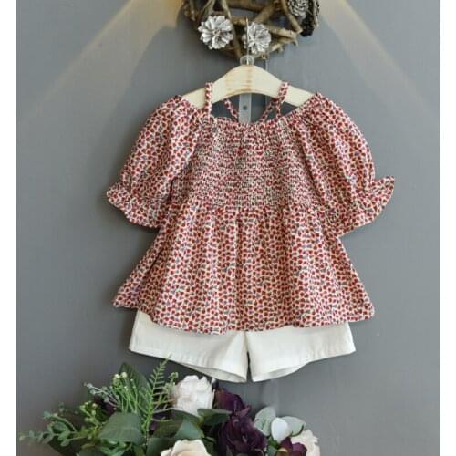 Kids Clothes Girls Sets 2021 New Summer Floral Children T-shirt+Solid Shorts 2PCS Kids Suit Fashion 2-7T Children Clothes