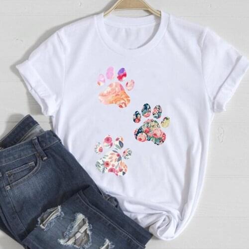 T-shirts Lady Print Female Tee T-Shirt Women Dog Paw Cute Flower Floral 90s Spring Summer Fashion Clothes Graphic Tshirt Top