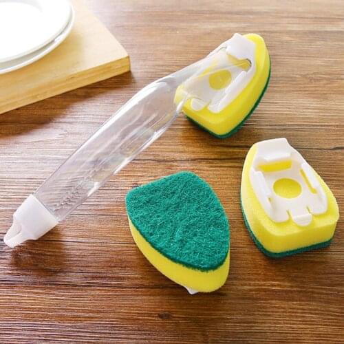 Dish Washing Tool Cleaning Brush Soap Dispenser Handle Refillable Bowls Cleaning Sponge Brush For Kitchen Organizer Accessories