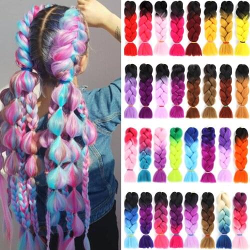 24 inch Jumbo Braids Hair Synthetic Hair Extensions Ombre Braiding Hair for Women Pink Purple Yellow Blond Green Crochet Braids