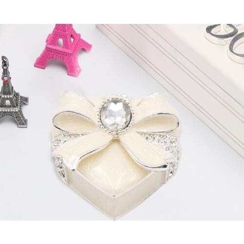 LASODY Ribbom Heart Shape Trinket box Jewelry Storage Treasure Chest Organize Keepsake Gifts Box Case for Girl Women