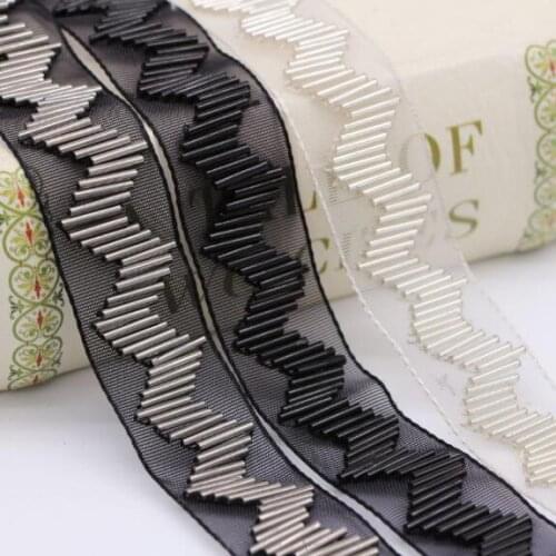 10Yards White Silver Beading Trims Beaded Ribbon For Sewing Clothing Collar Headdress Accessories Black Mesh Lace Decoration