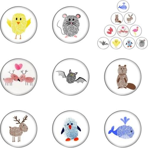 Cute Fingerprint Animals Deer Mouse Bat Round Photo Glass Cabochon Demo Flat Back Making Findings Handmade DIY Accessories