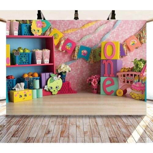 Mini Grocery Store Flags Cartoon Backdrops Photo Background Decorations for Kids Birthday Party Photography Photocall