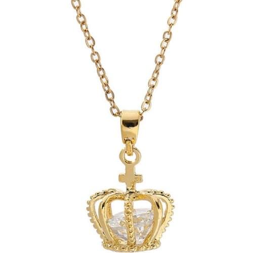 316L Stainless Steel Fashion Crown Hollow Pendant Zircon Lock Ladies Small Necklace No Fade