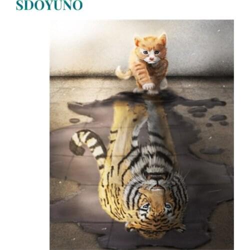 SDOYUNO Oil Painting By Numbers Animals 60x75cm DIY Paint By Numbers On Canvas Frameless Tiger Hand Painting Home Decor