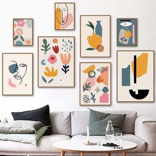 Color Abstract Line Face Flower Plant Vase Wall Art Canvas Painting Nordic Poster And Prints Wall Pictures For Living Room Decor