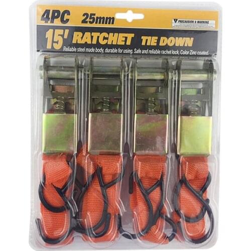 4pcs 4.5M*25mm Car Tension Rope Tie Down Strap Strong Ratchet Belt Luggage Bag Cargo Lashing With Metal Buckle