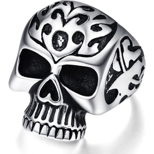 New Silver Color Punk Big Finger Ring Skeleton Stainless Steel Vintage Ring Men Jewelry Stainless Steel Vintage rings