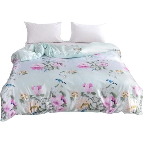 New Flowers Birds Satin Ice Silk Duvet Cover 1pc Fashion Quilt Cover with Zipper Adult Kid Comforter Blanket Cover Free Shipping