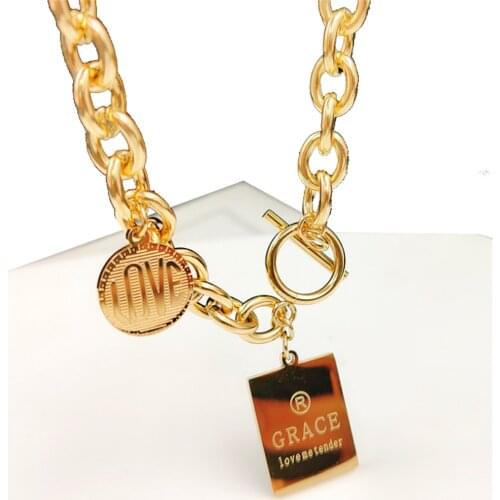 316L Stainless Steel Punk Street Soil Cool Titanium Steel Necklace LOVE Letter Square Round Brand Pendant Necklace No Fade