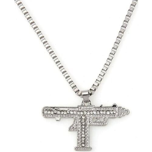 Punk Hip Hop Zircon Machine Gun Necklace Personality Creative Submachine Gun Pendant Necklace Manufacturer Wholesale