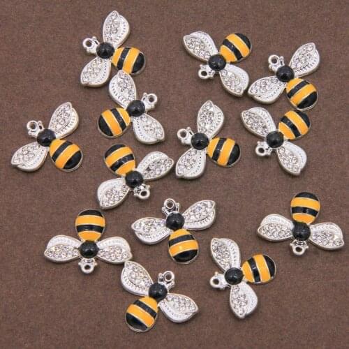 6pcs Fashion Enamel Bee Charm For Jewelry Making Cute Crystal Alloy Earring Pendant DIY Craft Bracelet Necklace Charms Accessory