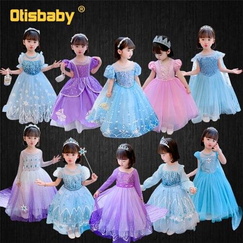 Christmas Snow Queen 2 Girl Princess Elsa Dress Up Halloween Purple Rapunzel Costume Winter Autumn Child Fairy Snowflake Dresses