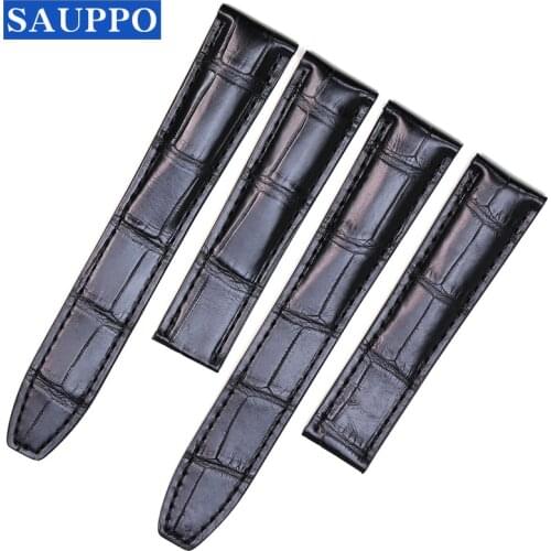 SAUPPO Suitable for Maurice Lacroix PONTOS PT6168/6148 20mm Alligator Leather Black Fold Butterfly Buckle Sweatabnd