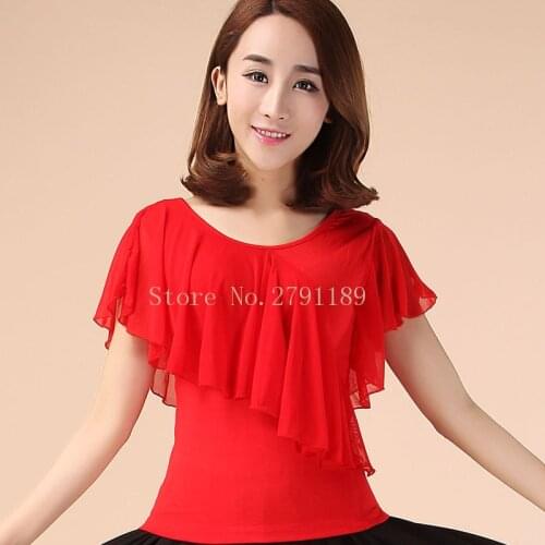 Green red black latin ballroom top for women practice ballroom tops adults Round neck latin top for women