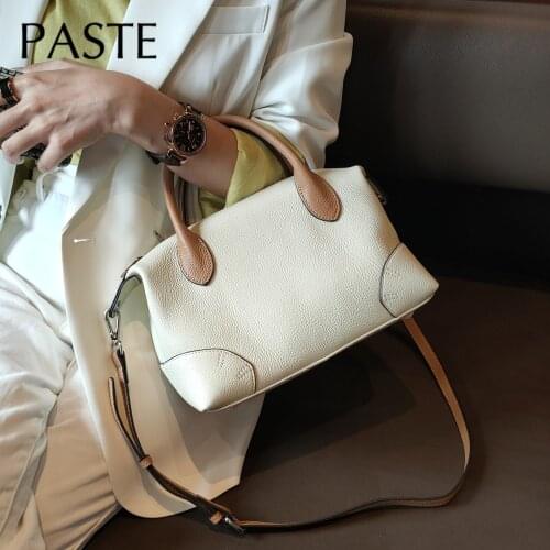 2021 France Import Cowhide Leather Women Handbag Simple Summer Female Shoulder Crossbody Bag All-match Real Leather Office Tote