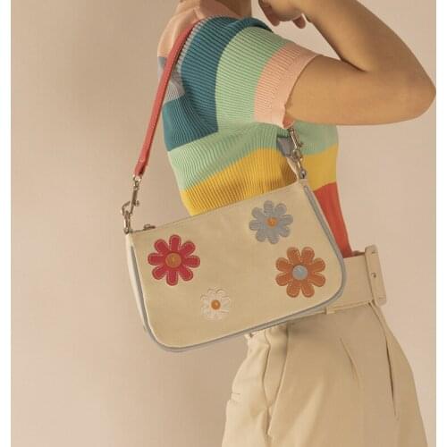 Women Bag Korean Ladylike Canvas Flower Flap Shoulder Bag Handbag Purse Zipper Soft Small Fresh Women Bag