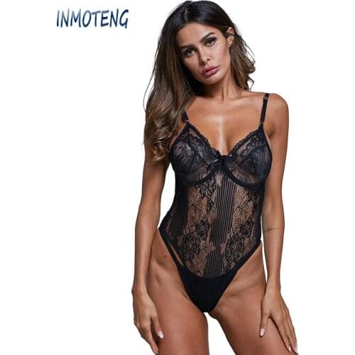 INMOTENG Sexy Ladies Floral Lace Bodysuits Teddy Teddy Lingerie Sleeveless Hollow Out Bodycon Bedtime Underwire Overalls