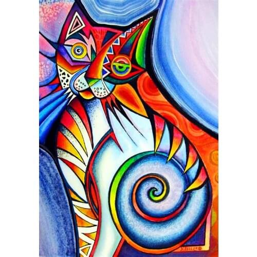 100% handmade painting colorful cat love cat on oil canvas for living room decor and wallpaper, gallery