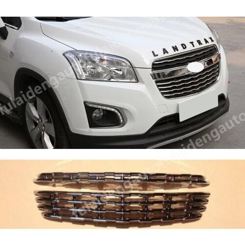 2pcs For Chevrolet Trax 2014-2016 ABS chrome Front Upper+Lower Grille Cover Decorate Trim car styling