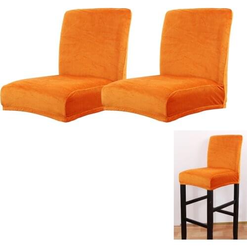 2Pcs Soft Stretch Short Back Dining Chair Cover Bar Stool Slipcover Orange