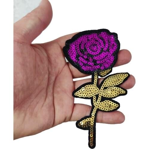 3D Flower Sequined Sew on Iron on Patches for Clothes Pink Gold Sequins Floral Embroidery Appliques Sewing DIY Decals Red Gold