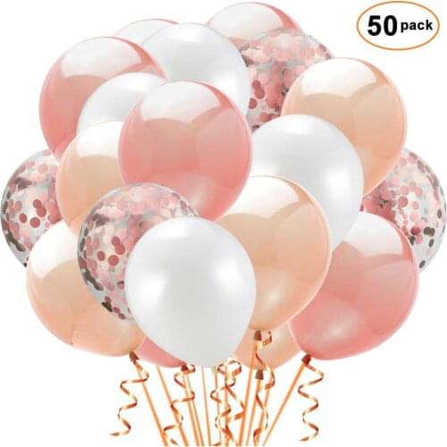 50pcs Rose Gold Metallic Blue Confetti Balloons Latex Party Balloons for Wedding Graduation Birthday Parties Decorations